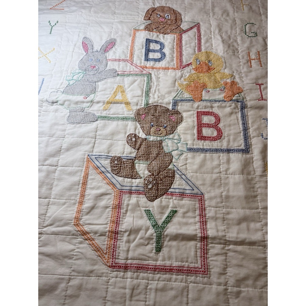 Jack Dempsey Completed Needle Art Cross Stitch Baby Blocks Crib Blanket 38"x57.5